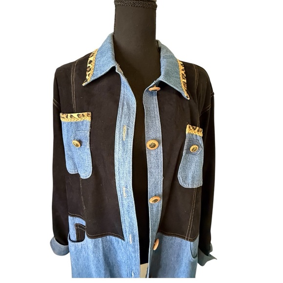 Vintage 90s Nancy Bolen City Girl patch pocket Moleskin Denim Jacket size 12 USA - Picture 1 of 8